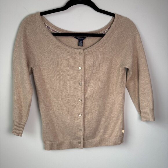 American Eagle Outfitters Vintage Wool Blend Boatneck Cardigan Sweater Tan Size - Picture 2 of 9